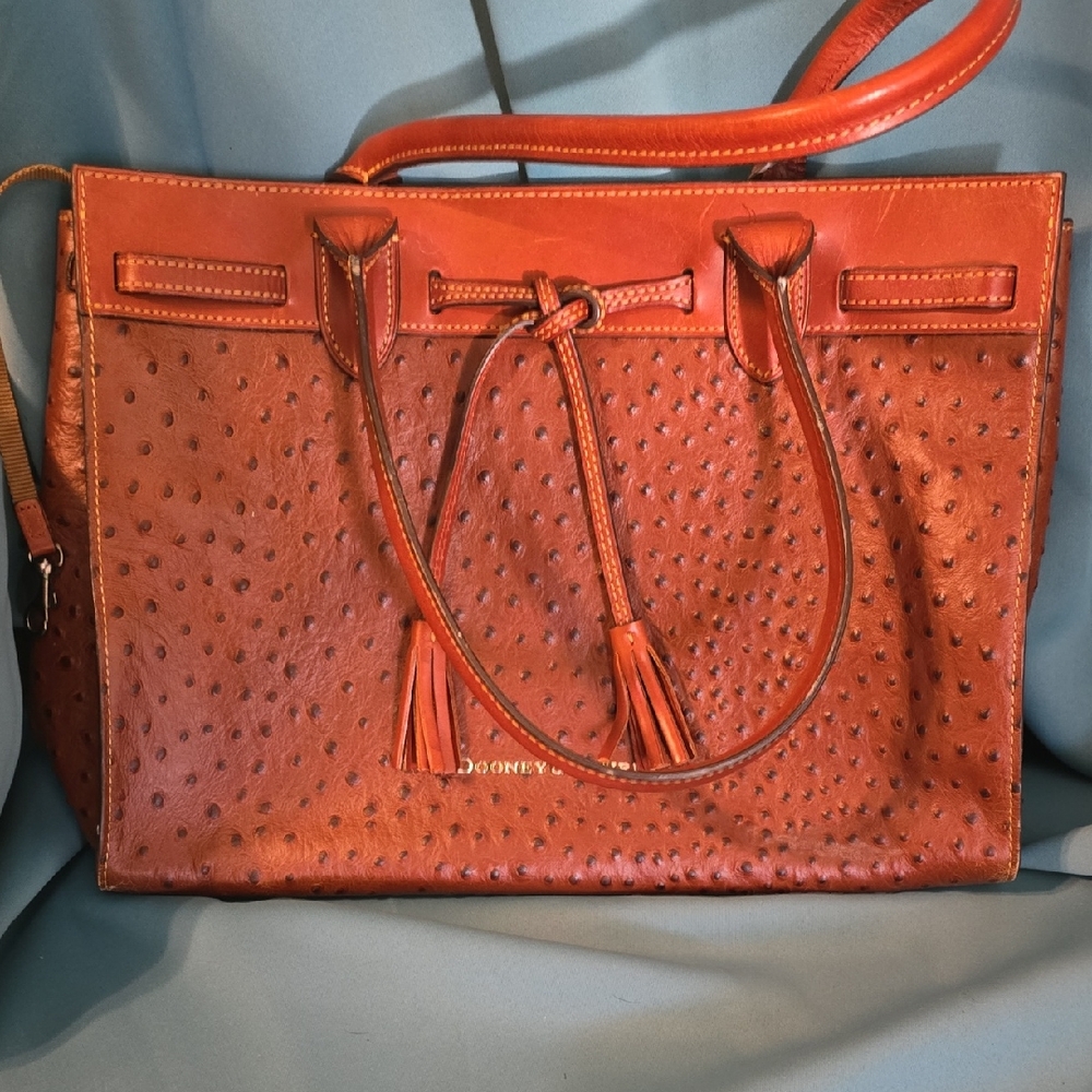 Dooney & Bourke Ostrich-Embossed Leather Laptop Bag in Vibrant Orange